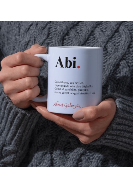 Kupa Bardak Abi Temalı Kişiye Özel Isimli Kupa Bardak Kahve Hediye Seti Kutupkitap