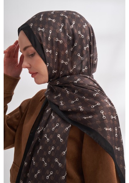 Monogram Desen Ithal Vual Şal - Çikolata