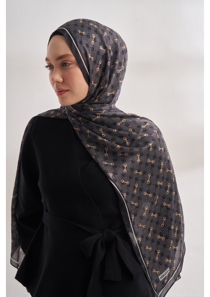 Monogram Desen Ithal Vual Şal - Füme