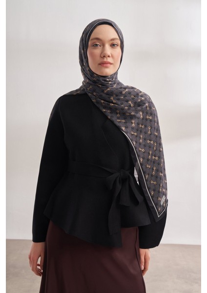 Monogram Desen Ithal Vual Şal - Füme modelleri