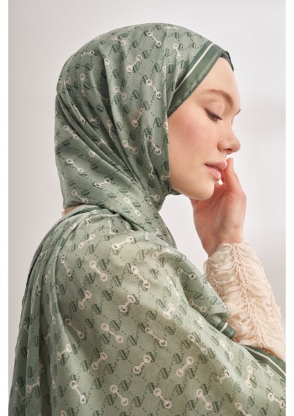 Monogram Desen Ithal Vual Şal - Keten Yeşili