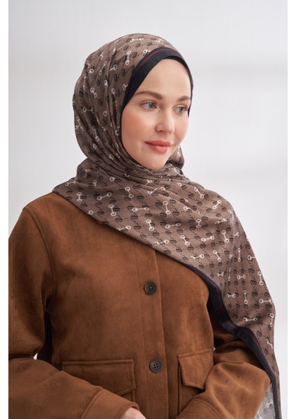 Monogram Desen Ithal Vual Şal - Koyu Vizon