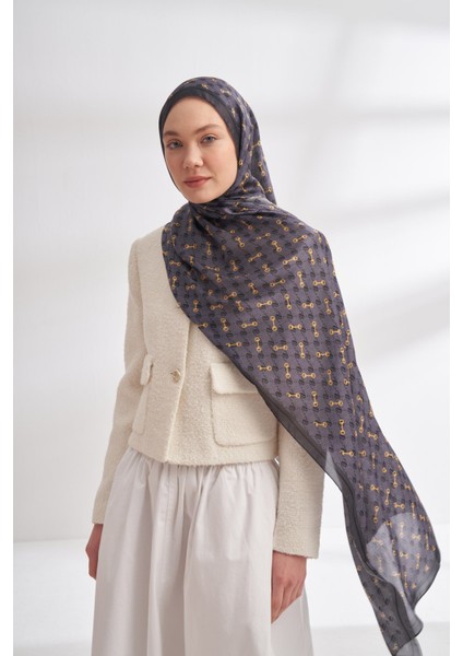 Monogram Desen Ithal Vual Şal - Antrasit