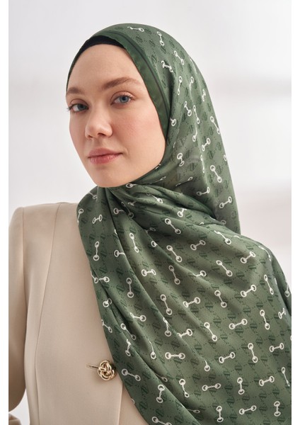 Monogram Desen Ithal Vual Şal - Haki