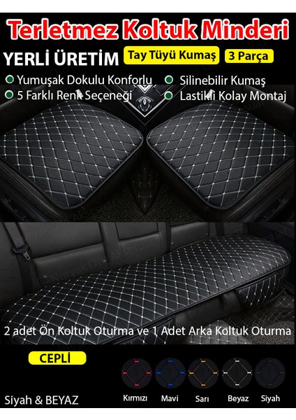 Terletmez Kumaş Ön ve Arka Oto Koltuk Oturma Minderi 3 Parça