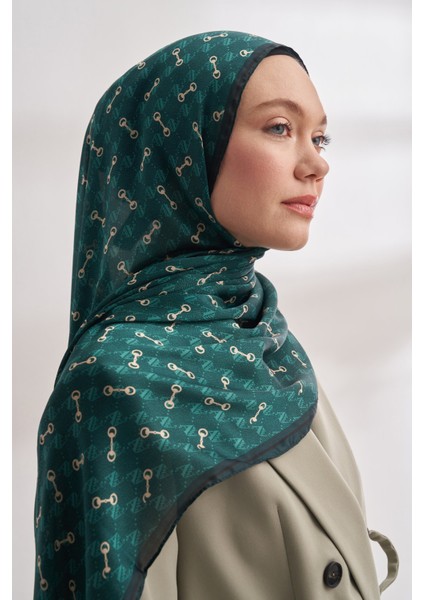 Monogram Desen Ithal Vual Şal - Zümrüt