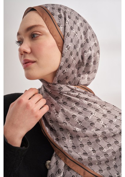 Monogram Desen Ithal Vual Şal - Gri-Sütlü Kahve