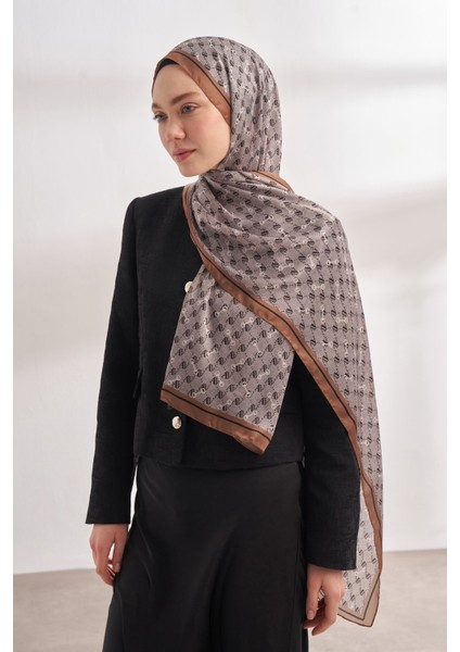 Monogram Desen Ithal Vual Şal - Gri-Sütlü Kahve modelleri