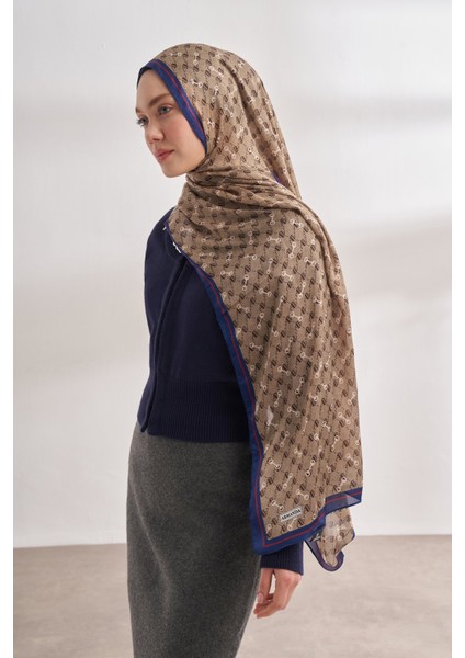 Monogram Desen Ithal Vual Şal - Bej-Saks modelleri