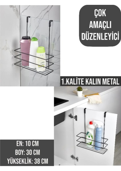 Paslanmaz Siyah Metal Dolap Kapağına Takılabilen Organizer Deterjanlık- Pratik Yer Kazandıran Askı