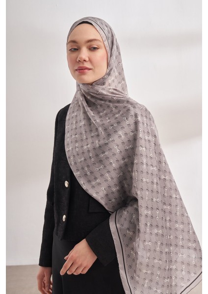 Monogram Desen Ithal Vual Şal - Açık Gri modelleri