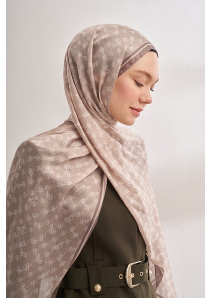 Monogram Desen Ithal Vual Şal - Nude