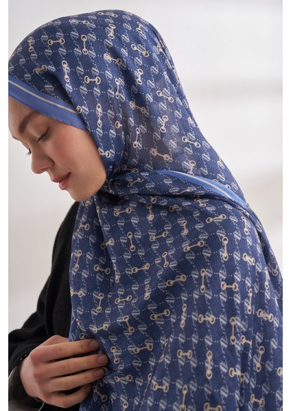 Monogram Desen Ithal Vual Şal - Indigo