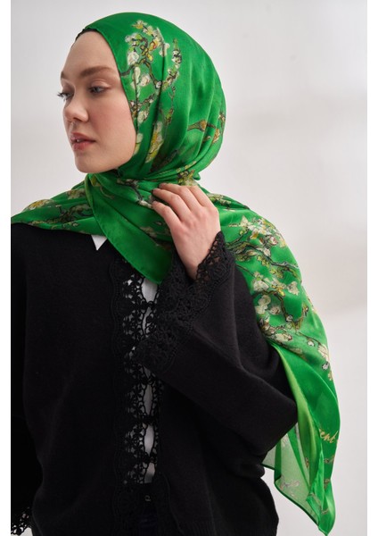 Van Gogh Imzalı Ünlü Almond Blossoms Desen Şal - Benetton Yeşili