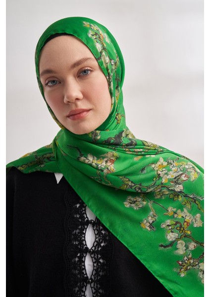 Van Gogh Imzalı Ünlü Almond Blossoms Desen Şal - Benetton Yeşili modelleri