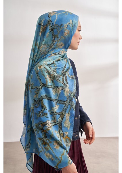 Van Gogh Imzalı Ünlü Almond Blossoms Desen Şal - Kot Mavisi fiyatları