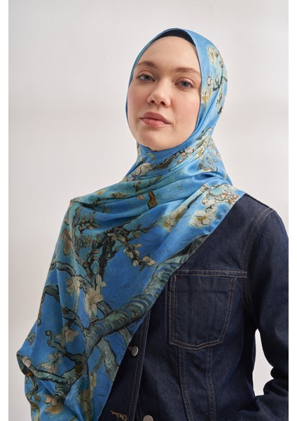 Van Gogh Imzalı Ünlü Almond Blossoms Desen Şal - Kot Mavisi modelleri