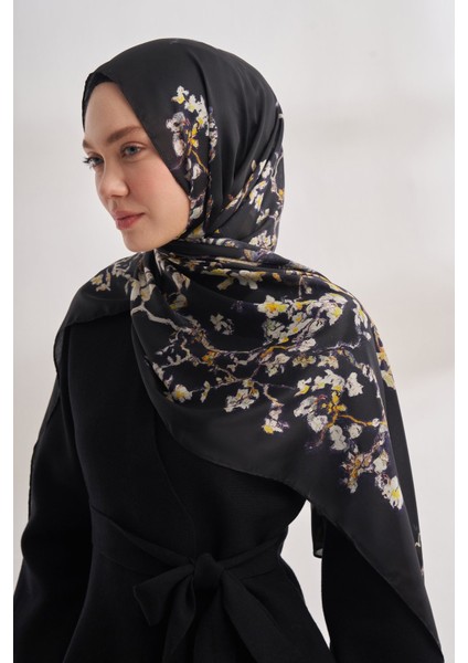 Van Gogh Imzalı Ünlü Almond Blossoms Desen Şal - Siyah