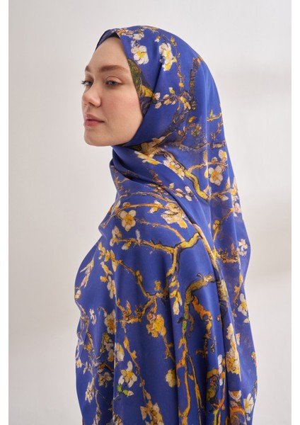 Van Gogh Imzalı Ünlü Almond Blossoms Desen Şal - Parlement Mavisi fiyatları