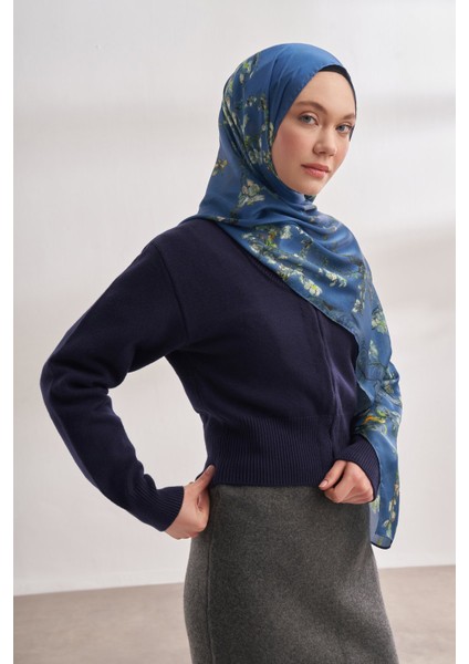 Van Gogh Imzalı Ünlü Almond Blossoms Desen Şal - Indigo