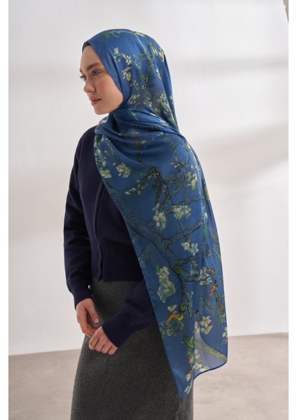 Van Gogh Imzalı Ünlü Almond Blossoms Desen Şal - Indigo modelleri