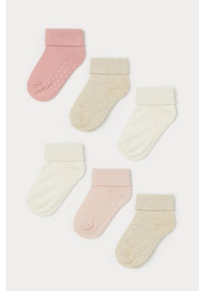 6'lı Organik Pamuklu Kaydırmaz Bebek-Çocuk Çorabı