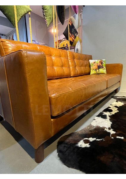Limon' dan Elegante Hakiki Deri Modern Üçlü Koltuk fiyatları