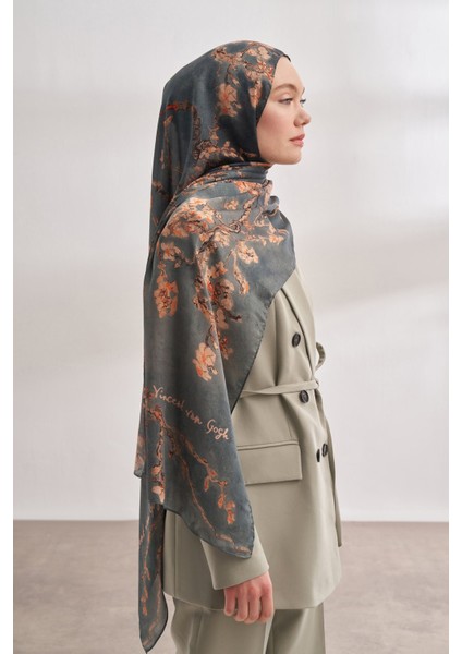 Van Gogh Imzalı Ünlü Almond Blossoms Desen Şal - Sis Mavisi modelleri