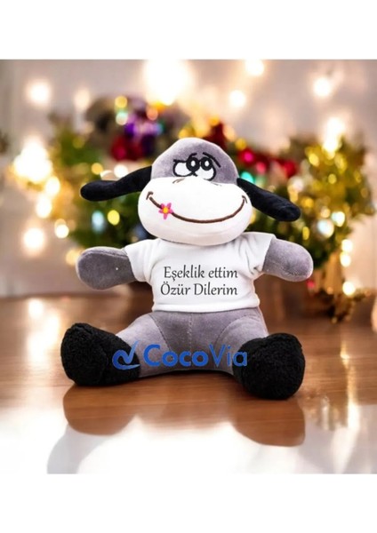 Eşeklik Ettim Özür Dilerim Yazılı Eşek | Sevgiliye Hediye Yazılı Peluş Eşek - Konsept Hediyelik