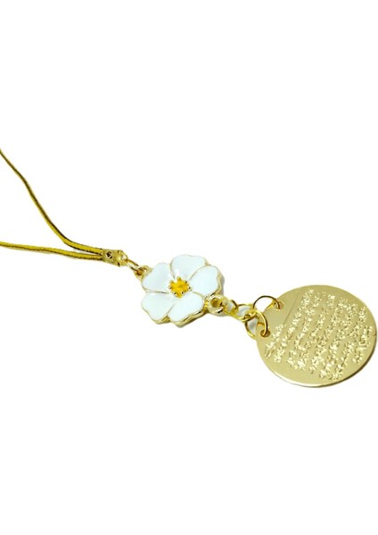 Metal Ayetel Kürsi Araba Dikiz Ayna Süsü El Yapımı Lüks Aksesuar Beyaz Papatya Boncuklu modelleri