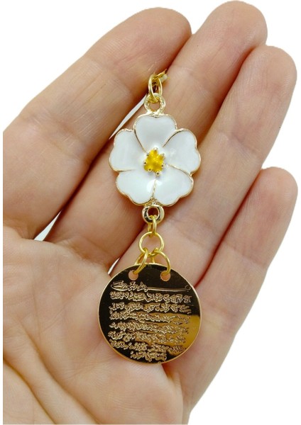 Metal Ayetel Kürsi Araba Dikiz Ayna Süsü El Yapımı Lüks Aksesuar Beyaz Papatya Boncuklu fırsatları