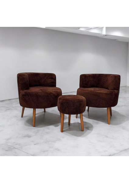 Antrasit Çay Seti Ikili Koltuk Berjer ve Puf Takımı (Salon, Balkon, Ofis) 3'lü Takım