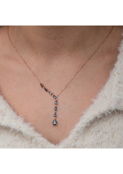 Gümüş Sıralı Mistik Topaz Taşlı Damla Kadın Kolye
