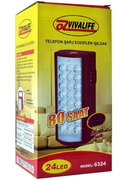 Telefon Şarj Edebilen Şarjlı Işıldak 24 LED USB 80 Saat Kesintisiz Işık (4881)