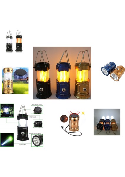 Solar Şarj Edilebilir Çok Fonksiyonlu Kamp Lambası Işıldak Powerbank (4881)