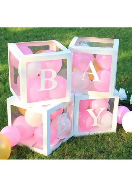 Star Beyaz Şeffaf Balon Kutusu Baby Yazılı 25 x 25 cm