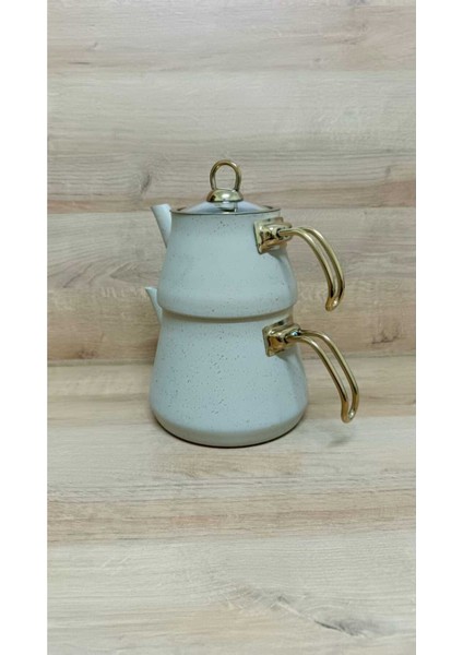 Krem Rengi Aile Boy Granit Çaydanlık Seti