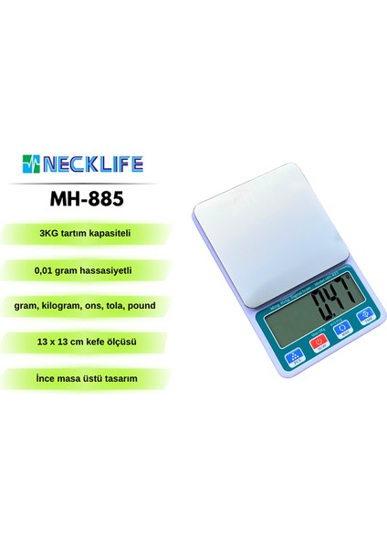 Necklife MH-885 Dijital Hassas Terazi (3kg / 0.01GR) fiyatları