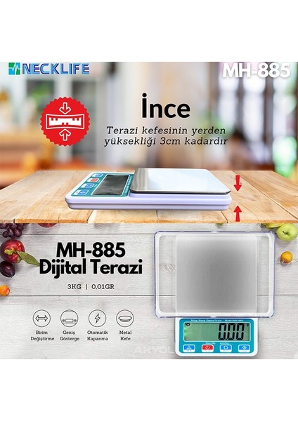 Necklife MH-885 Dijital Hassas Terazi (3kg / 0.01GR) modelleri