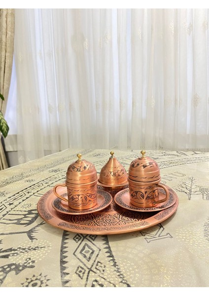 2'li Bakır Oyma Işlemeli Fincan Seti