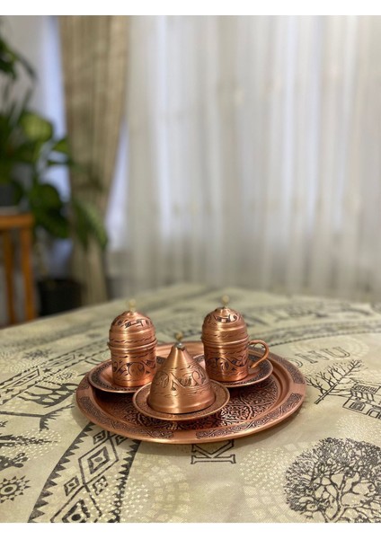 2'li Bakır Oyma Işlemeli Fincan Seti