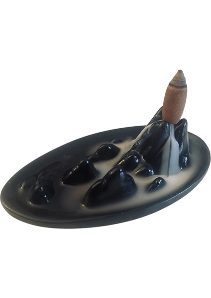 Himalaya Geri Akış Tütsülük 14 x 8 cm Oval Siyah El Yapımı Dekoratif Tütsülük