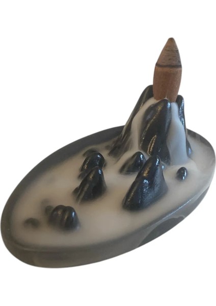 Himalaya Geri Akış Tütsülük 14 x 8 cm Oval Siyah El Yapımı Dekoratif Tütsülük