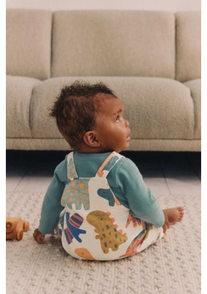 Pamuklu Dinazor Desenli Bebek Body Zıbın Salopet Takımı modelleri