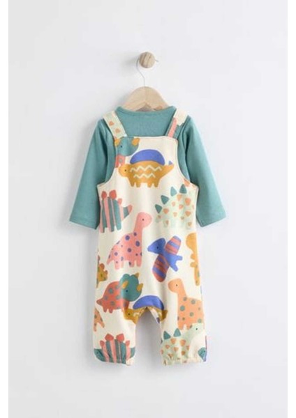 Pamuklu Dinazor Desenli Bebek Body Zıbın Salopet Takımı fırsatları