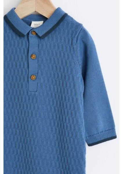 Pamuklu Polo Yaka Triko Mavi Tulum modelleri