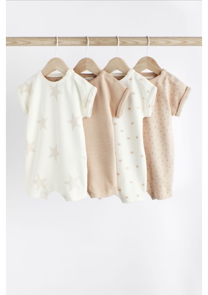 Pamuklu Krem Yıldız Desenli 4’lü Romper Set