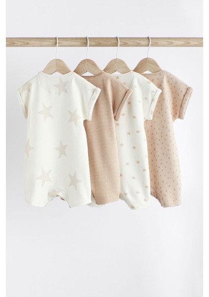 Pamuklu Krem Yıldız Desenli 4’lü Romper Set