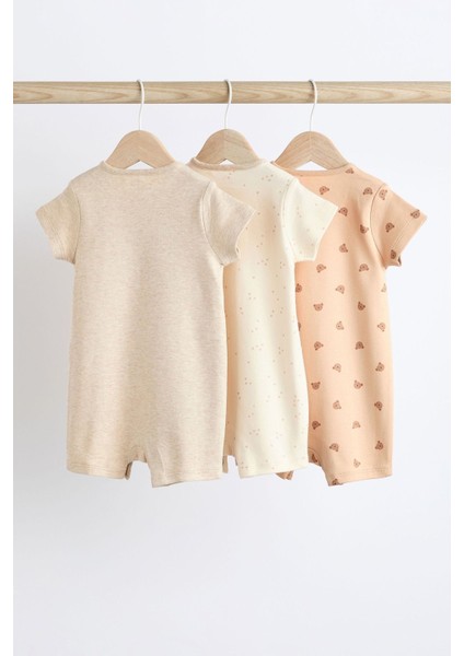 Pamuklu Krem Ayıcık Desenli 3’lü Romper Set