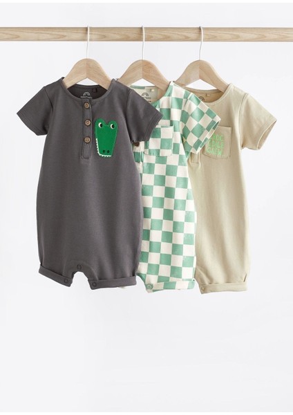 Pamuklu Timsah Desenli 3’lü Romper Set